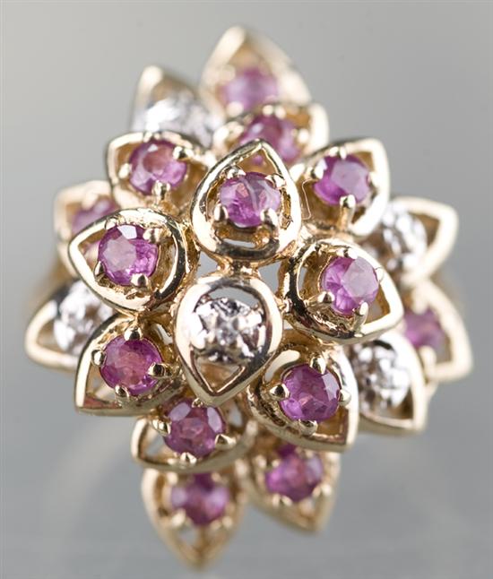 Appraisal: KT yellow gold ruby and diamond ring Ring is Princess