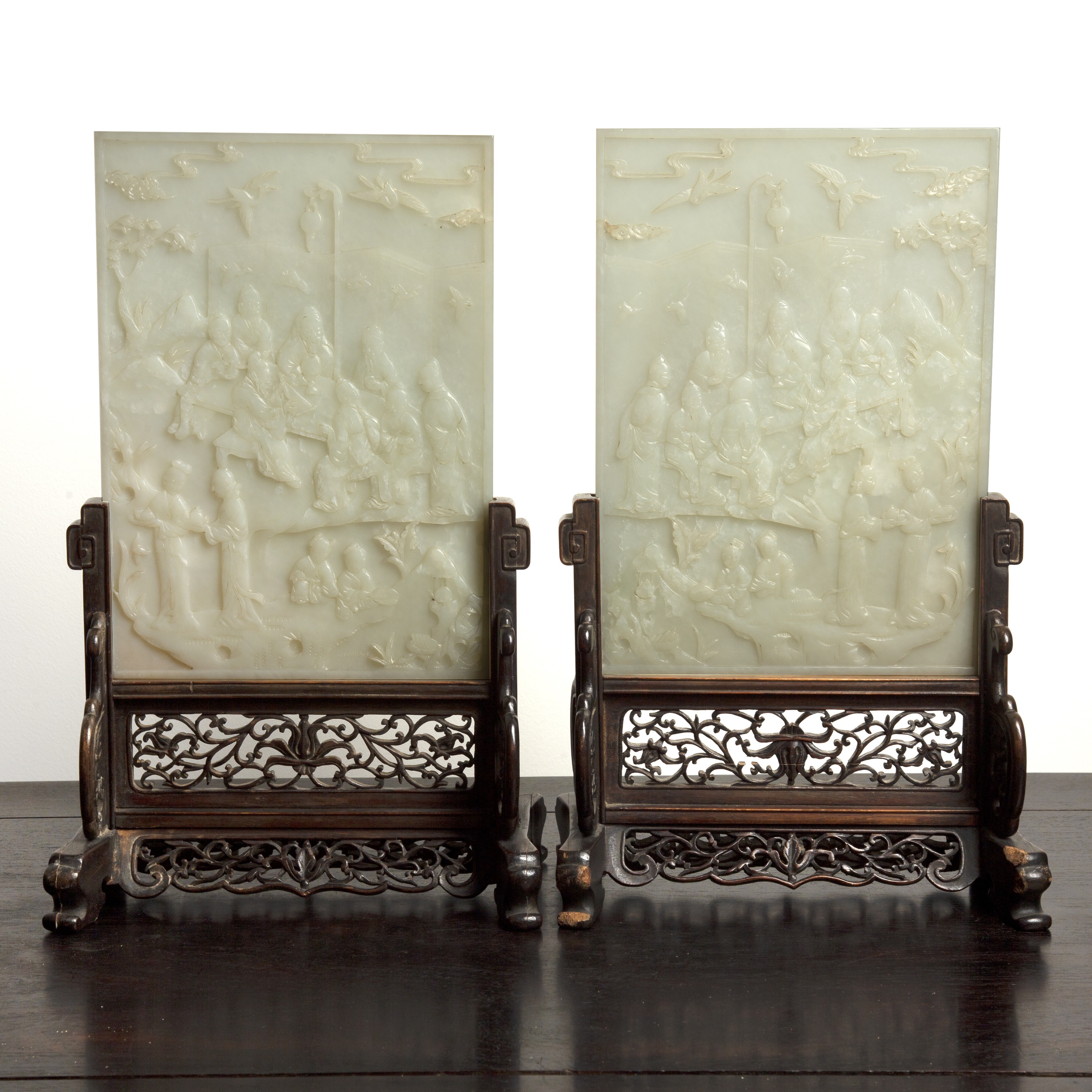 Appraisal: Pair of white jade table screens Chinese Republic period each