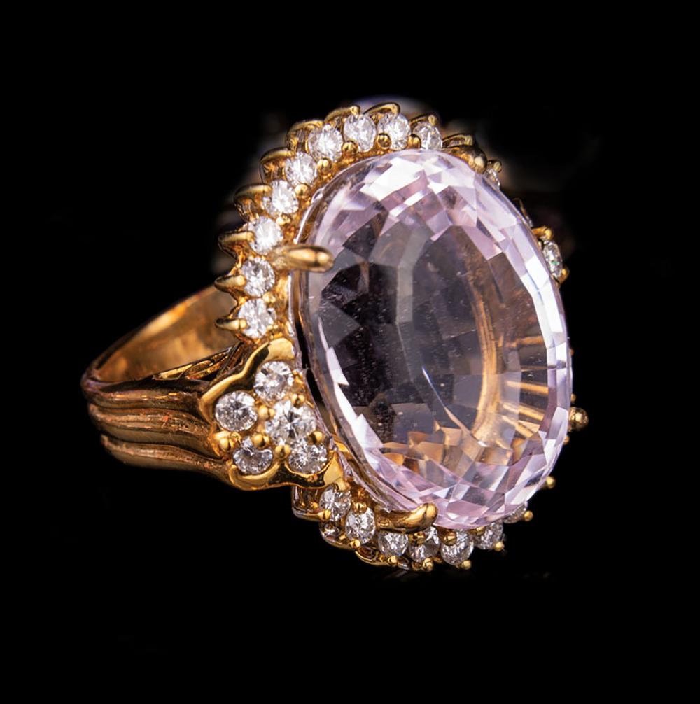 Appraisal: kt Yellow Gold Kunzite and Diamond Cluster Ring oval faceted