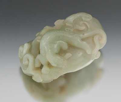 Appraisal: Carved and Pierced Celadon Jade of Two Dragons on a