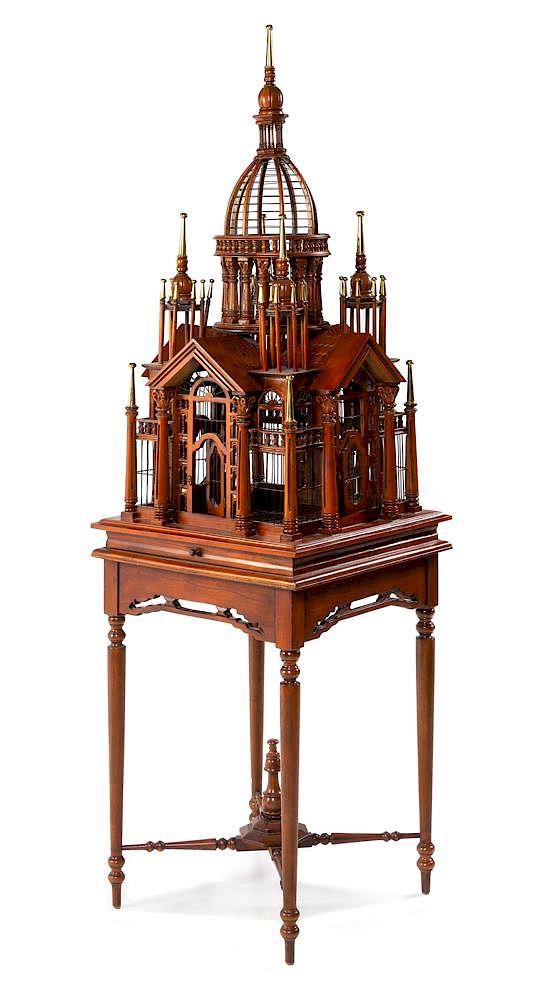 Appraisal: A Victorian Style Mahogany Bird Cage Height overall x width