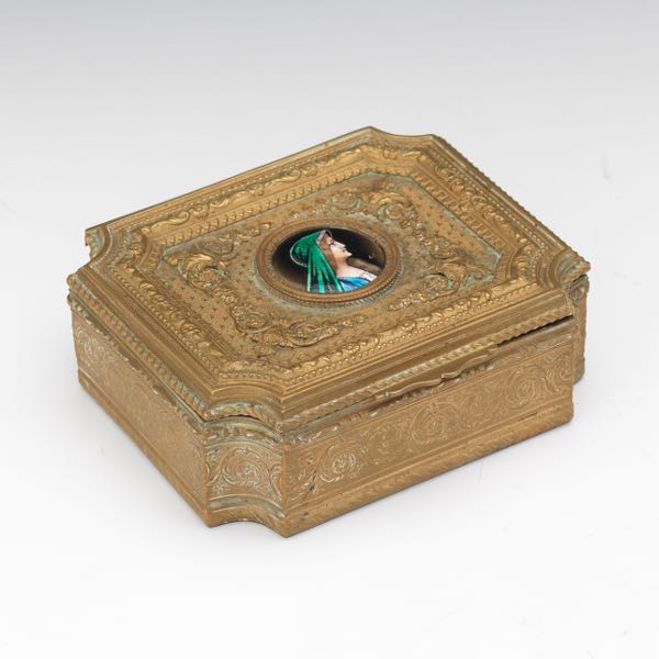 Appraisal: FRENCH DRESSER BOX x x Bronze dresser box with small