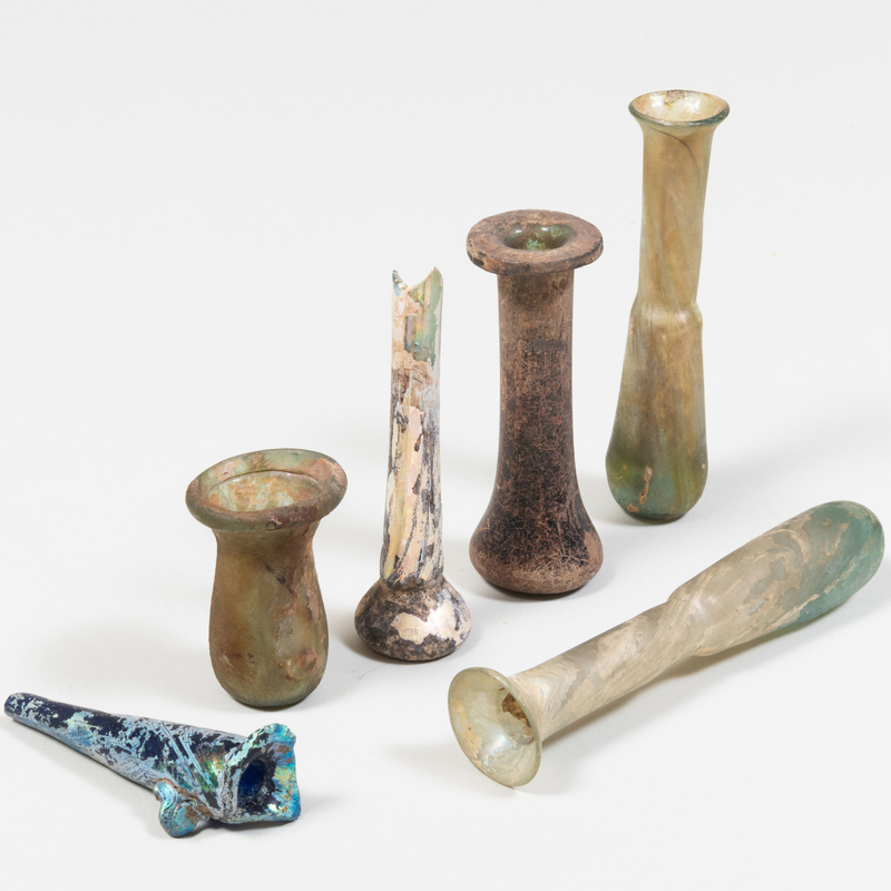 Appraisal: GROUP OF SIX SMALL ROMAN GLASS VIALS in tallest Condition