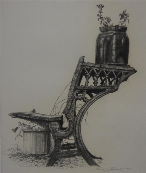 Appraisal: Claude W Bernardin pencil sketch crock on school desk x