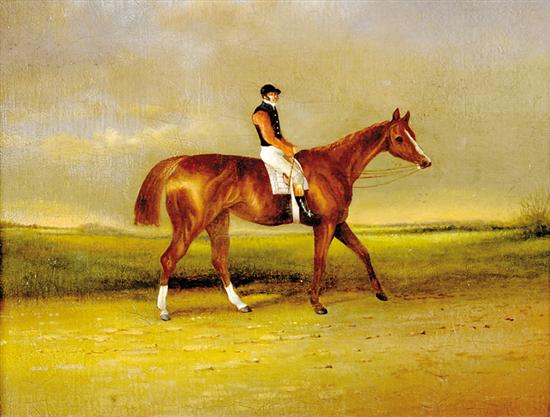 Appraisal: British school th th century HORSE AND JOCKEY oil on