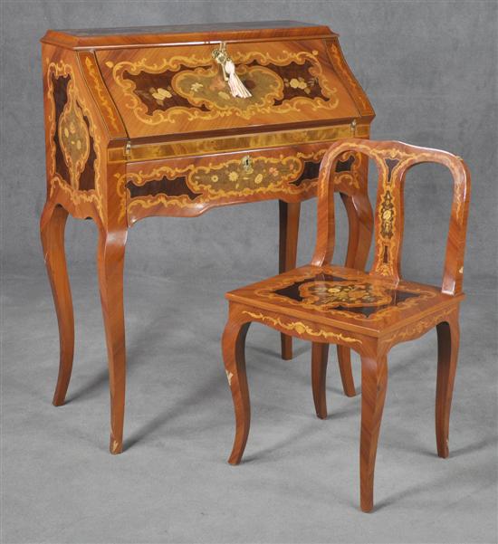 Appraisal: Italian Style Desk Chair th Century In rosewood and satinwood