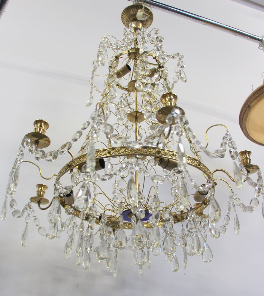 Appraisal: Fine Gilt Metal Crystal Baltic Style Chandelier From a Pawling