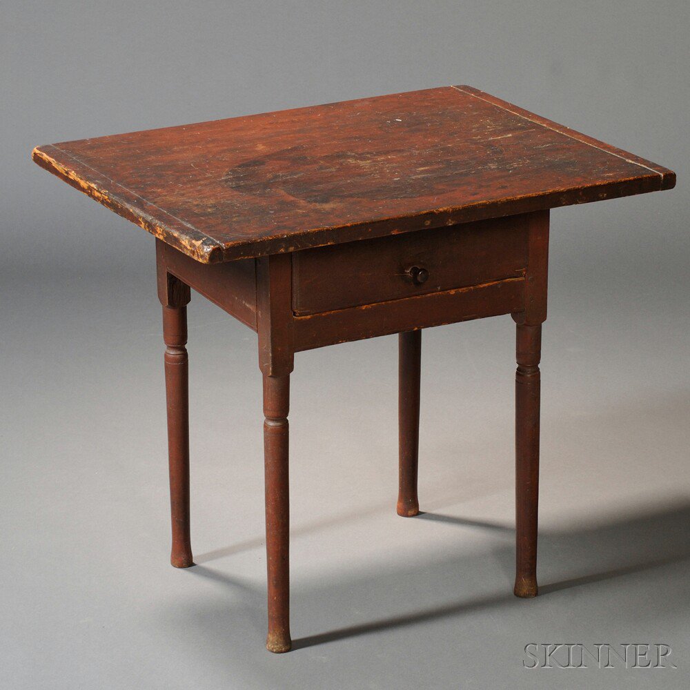 Appraisal: Red-painted Pine One-drawer Work Table New England mid- th century