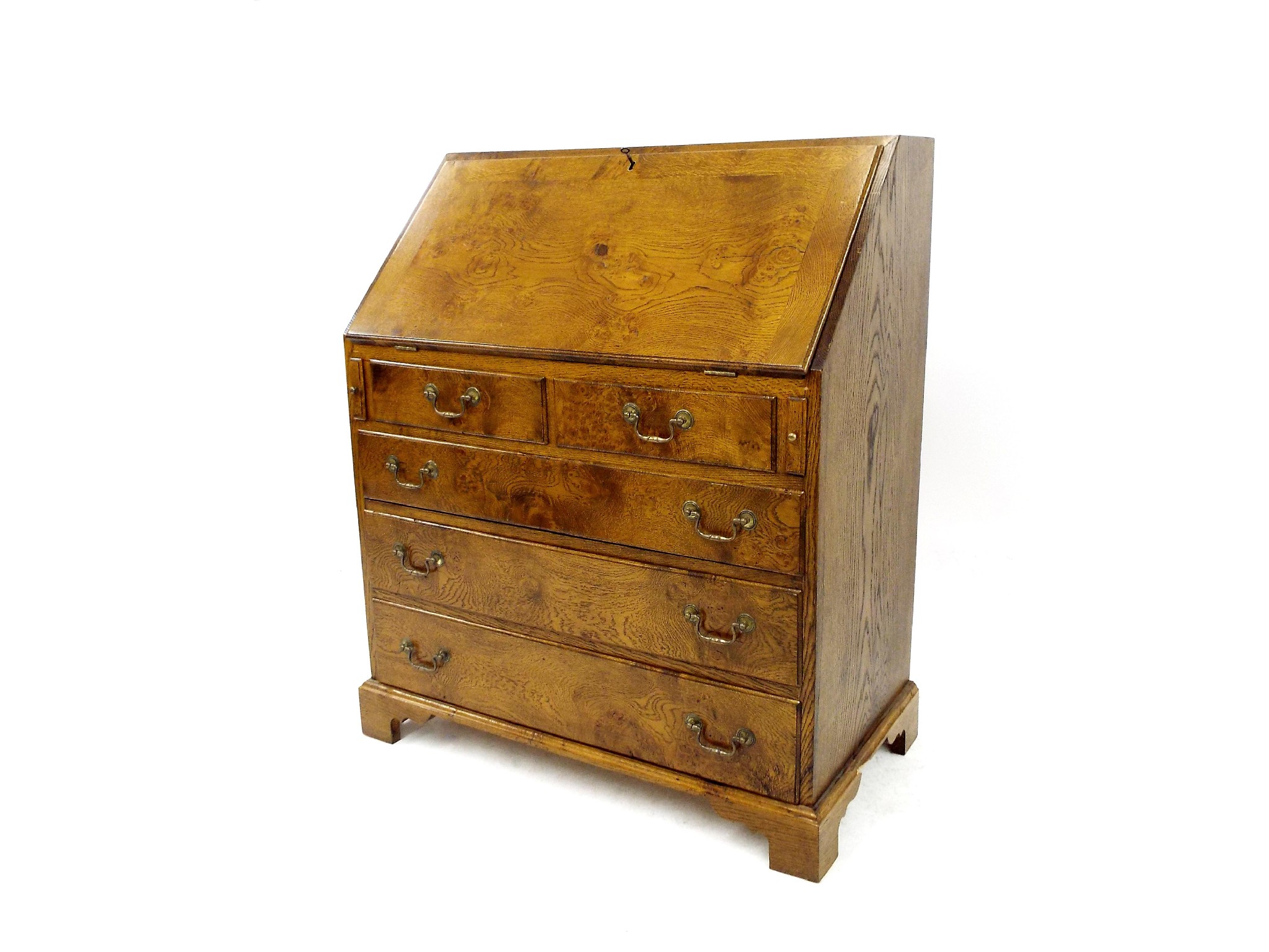 Appraisal: Good quality oak and burr oak bureau the fall-front enclosing