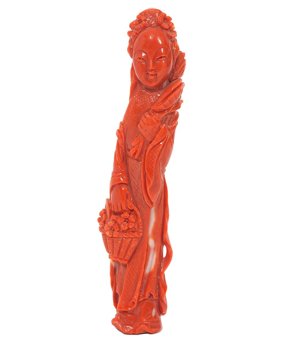 Appraisal: CHINESE CARVED CORAL ROBED FIGURE OF FEMALEChinese carved coral piece