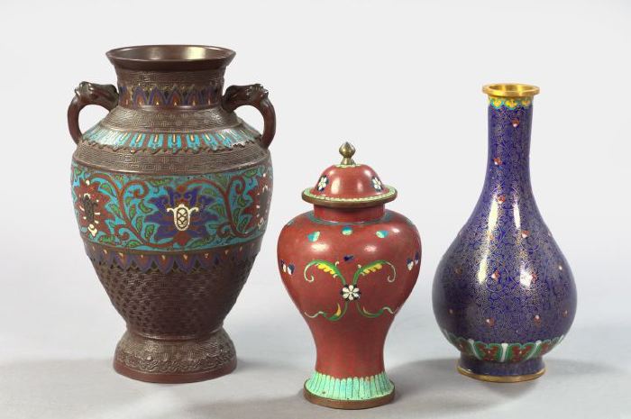 Appraisal: Group of Three Oriental Cloisonne Vases consisting of a Chinese