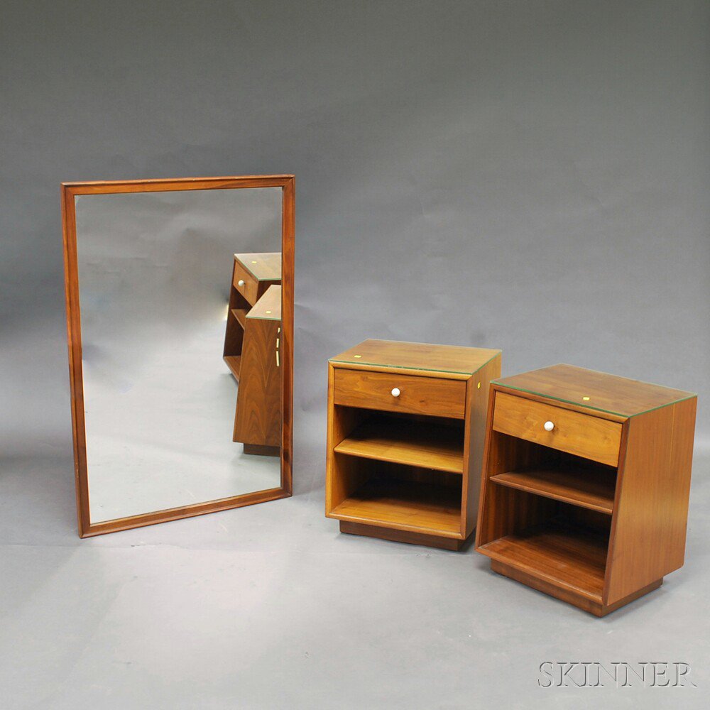 Appraisal: Pair of Drexel Mid-century Walnut Side Tables and a Mirror