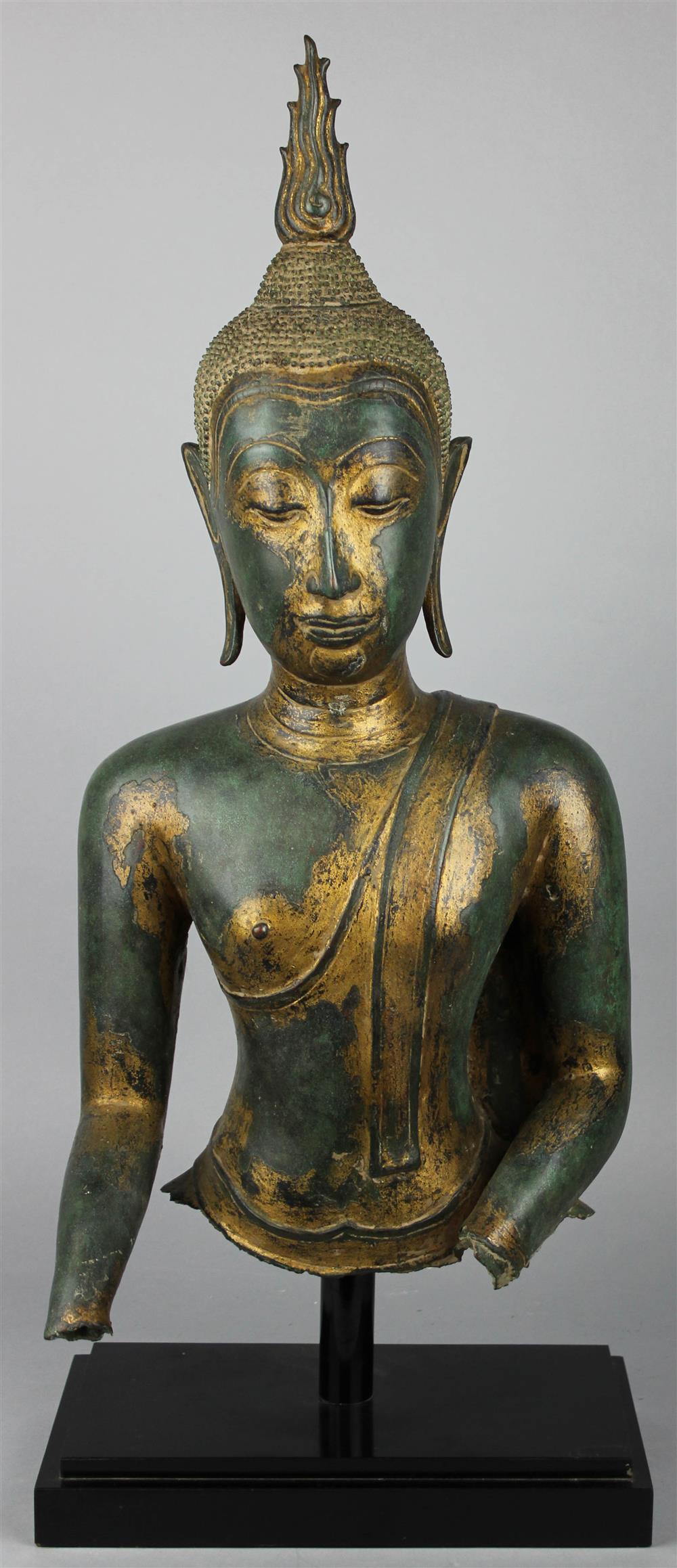 Appraisal: THAI GILT-PATINATED HALF LENGTH FIGURE OF THE BUDDHA in the