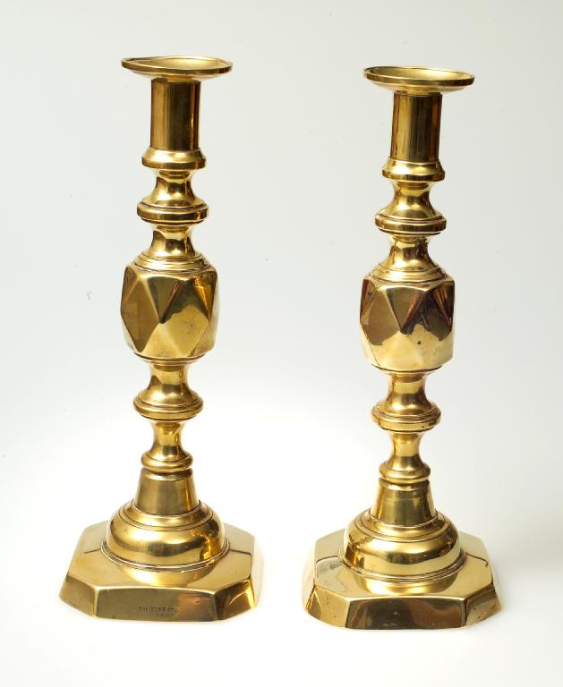 Appraisal: PAIR OF VICTORIAN BRASS KING OF DIAMONDS CANDLESTICKS each with