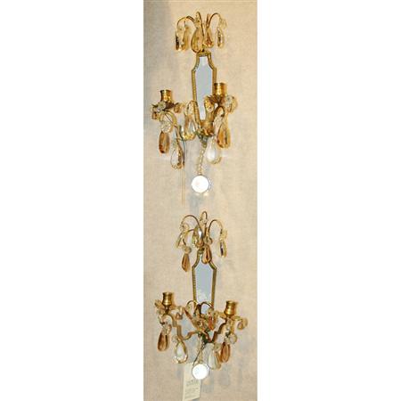 Appraisal: Pair of Louis XVI Style Gilt-Metal and Glass Two-Light Sconces