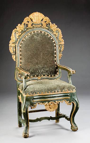 Appraisal: A Portuguese Rococo parcel gilt armchair late th century The