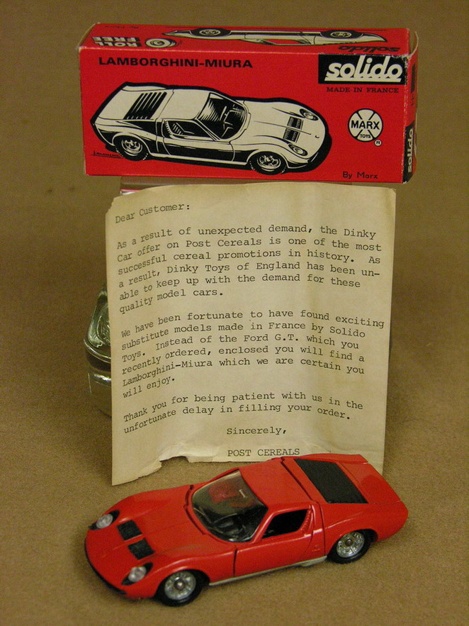 Appraisal: MARX SOLIDO LAMBORGHINI POST CEREAL PREMIUM NIB Marx Lamborghini -