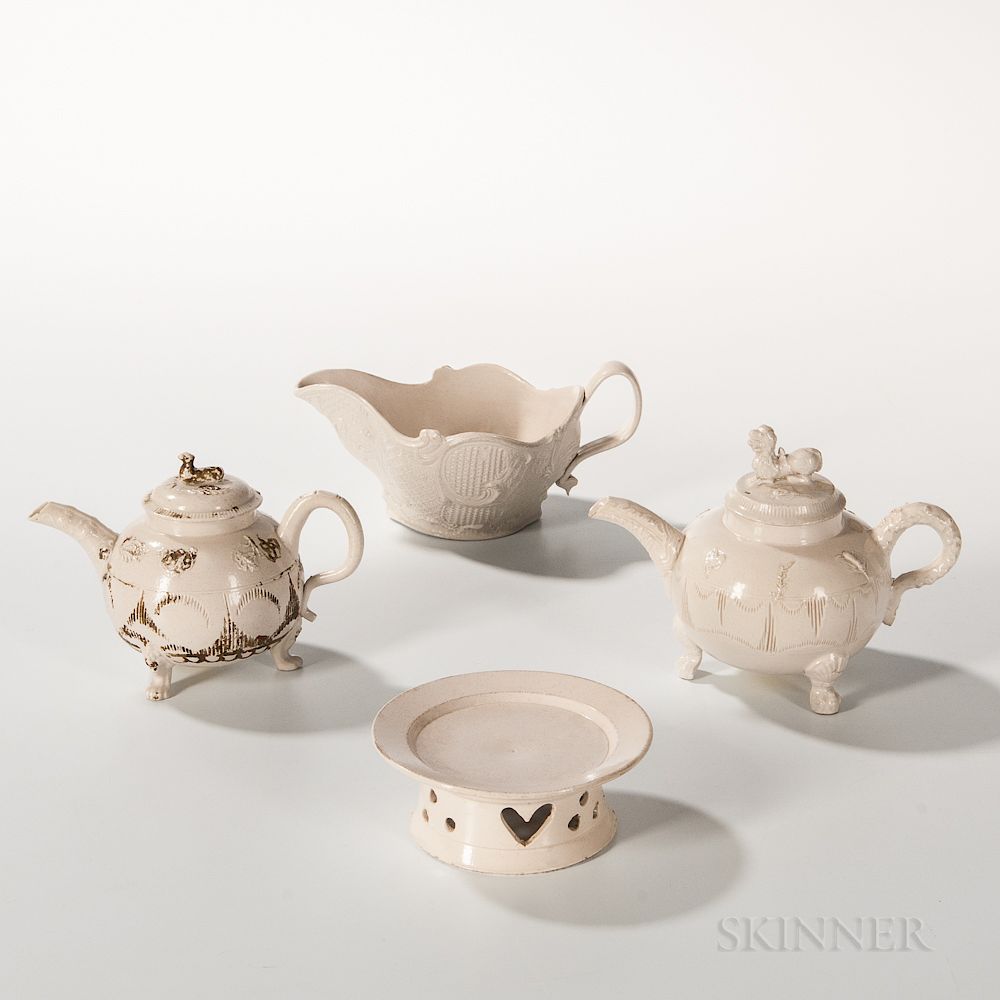 Appraisal: Four Staffordshire Salt-glazed Stoneware Table Items Four Staffordshire Salt-glazed Stoneware