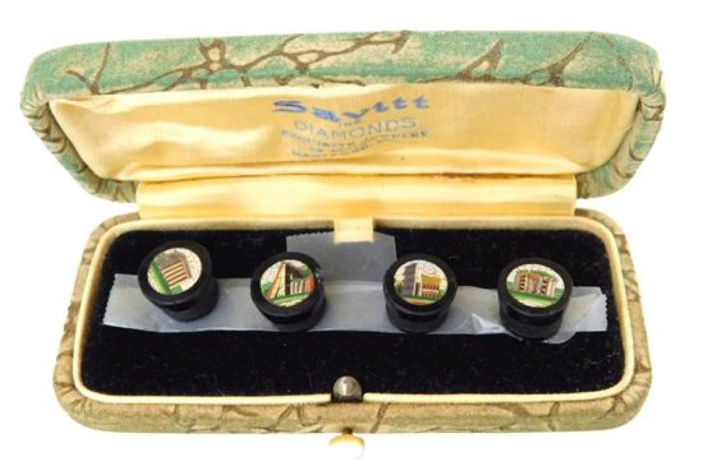 Appraisal: JEWELRY Four Micromosaic Buttons of Ancient Rome Monuments set of