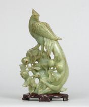 Appraisal: Jade Bird Sculpture Oriental circa th Century Regal bird sits