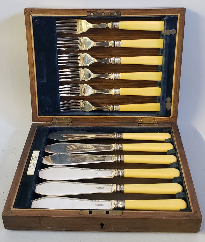 Appraisal: English Boxed Set of th Century Fish Knives and Forks