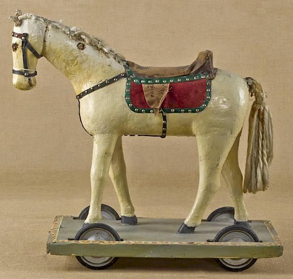 Appraisal: Painted wood horse pull toy '' h '' l Painted