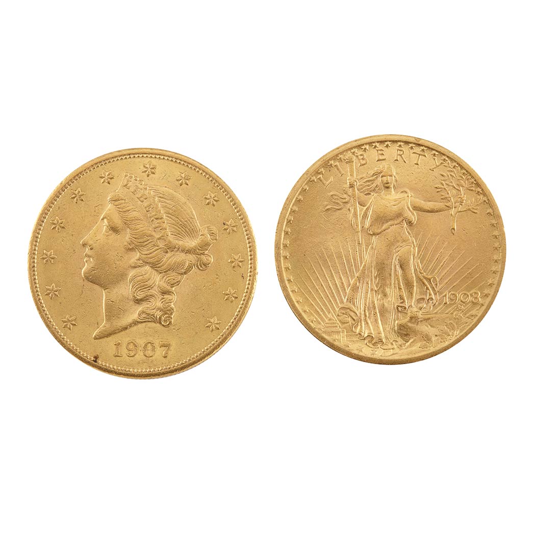 Appraisal: Two Gold Coins Comprising a Liberty and a St Gaudens