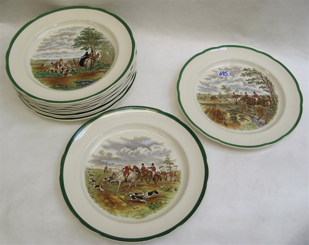 Appraisal: TWELVE COPELAND SPODE DINNER PLATES in the Herring Hunt pattern