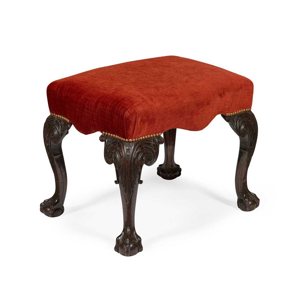 Appraisal: GEORGE II STYLE MAHOGANY STOOL TH CENTURY the shaped padded