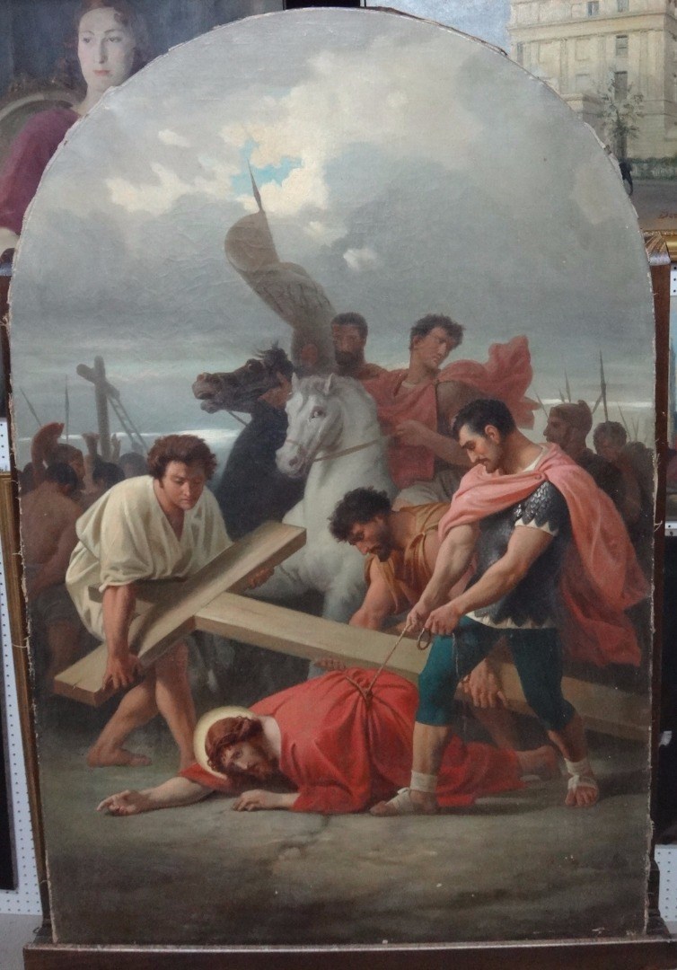 Appraisal: English School late th century Christ falls carrying his cross