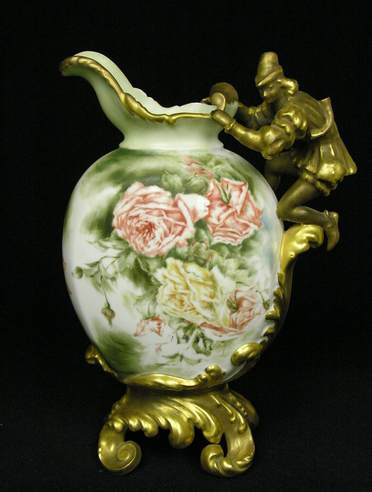 Appraisal: LARGE LIMOGES FIGURAL EWERS Signed J P L France Size