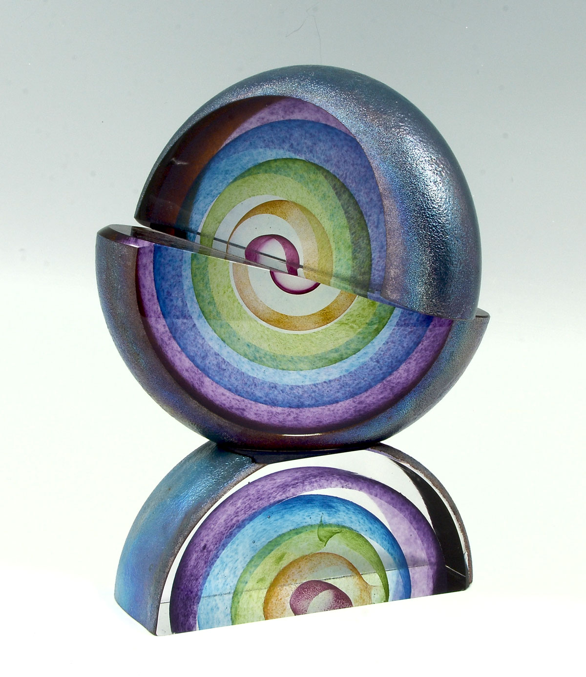 Appraisal: APPELBAUM ART GLASS RAINBOW SEMI-SPHERE SCULPTURE - offset stacked semi-sphere