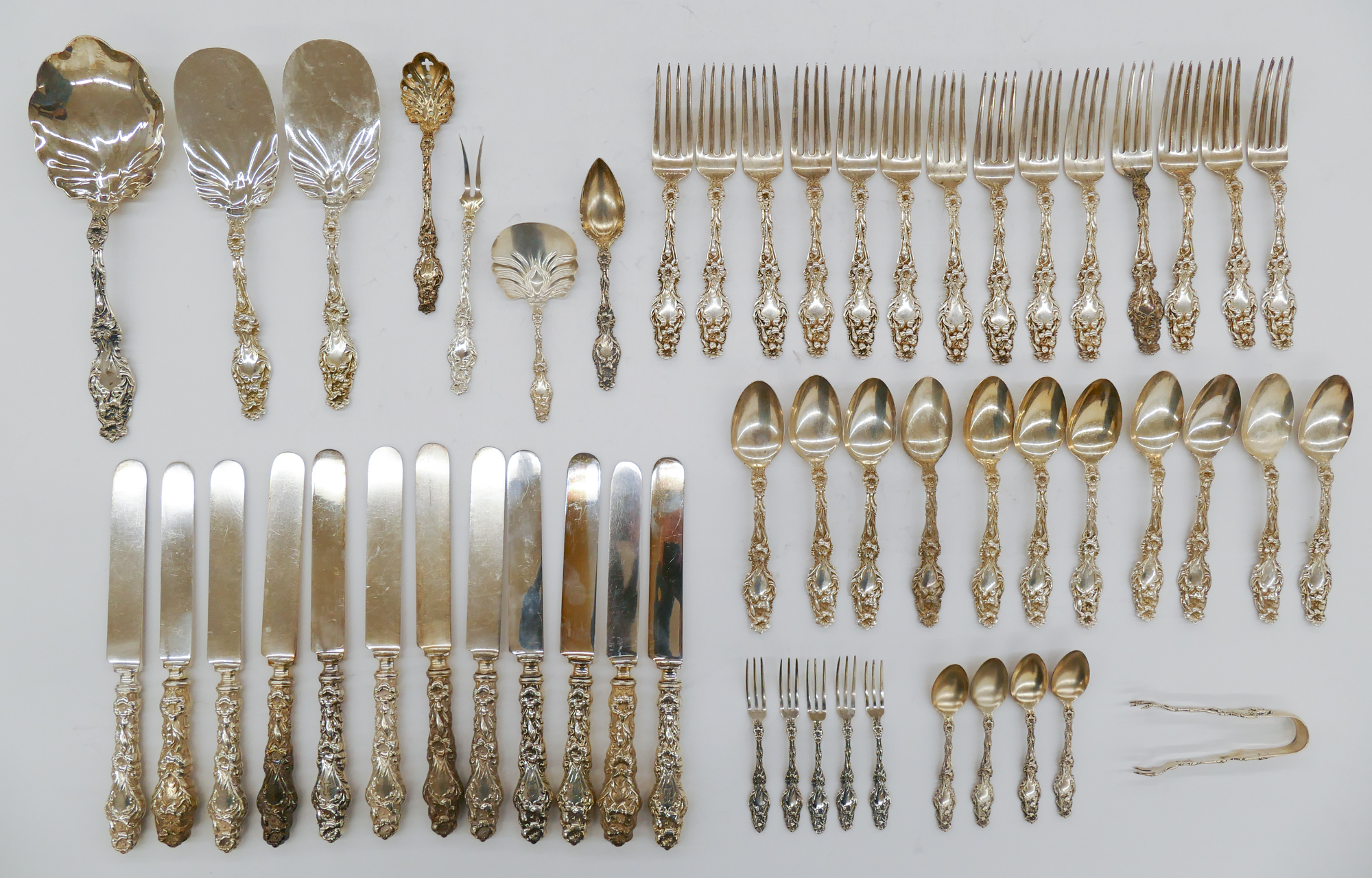 Appraisal: pc Whiting 'Lily' Pattern Sterling Flatware g TW Filled Handled