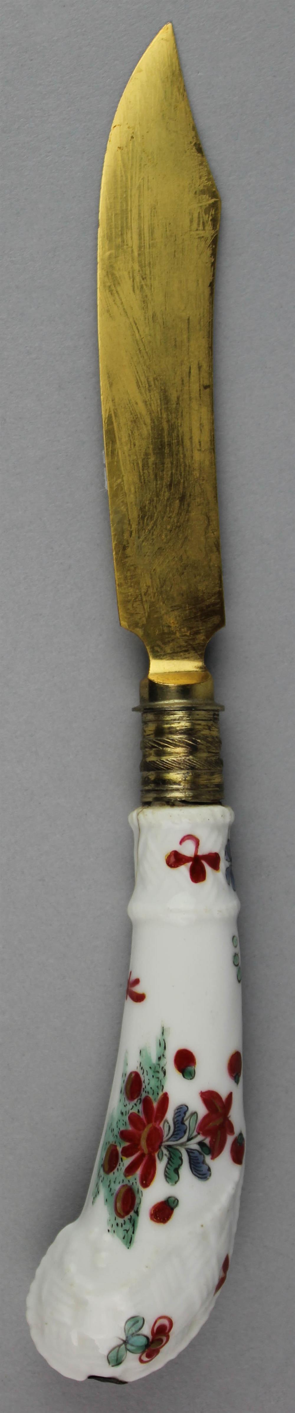 Appraisal: GILT METAL MOUNTED MEISSEN STYLE PORCELAIN KNIFE perhaps Samson with