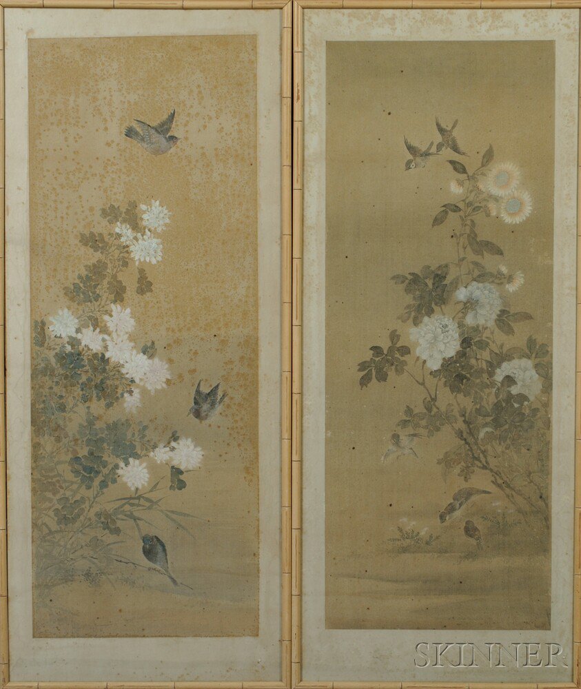 Appraisal: Pair of Paintings Depicting Flowers China th th century with