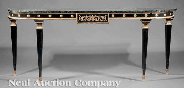 Appraisal: An Italian Neoclassical-Style Gilt and Ebonized Console three part verde