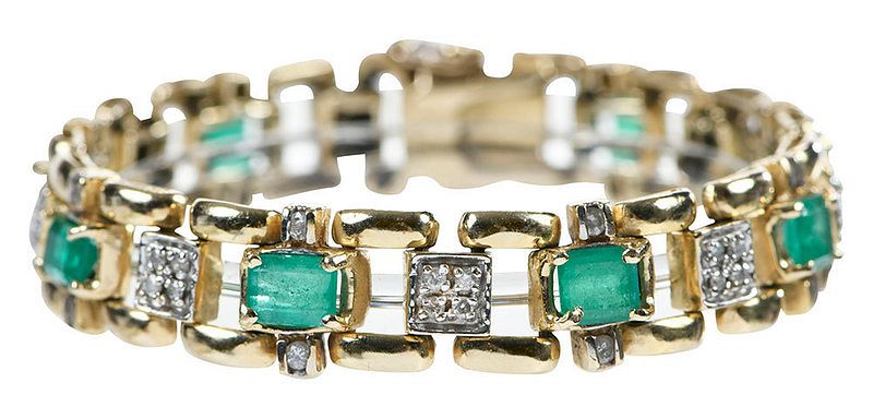 Appraisal: kt Emerald and Diamond Bracelet eight emerald cut emeralds estimated