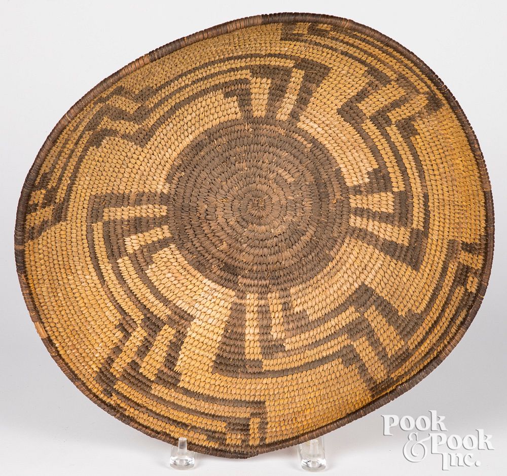 Appraisal: Large Papago Indian shallow coiled basket Large Papago Indian shallow