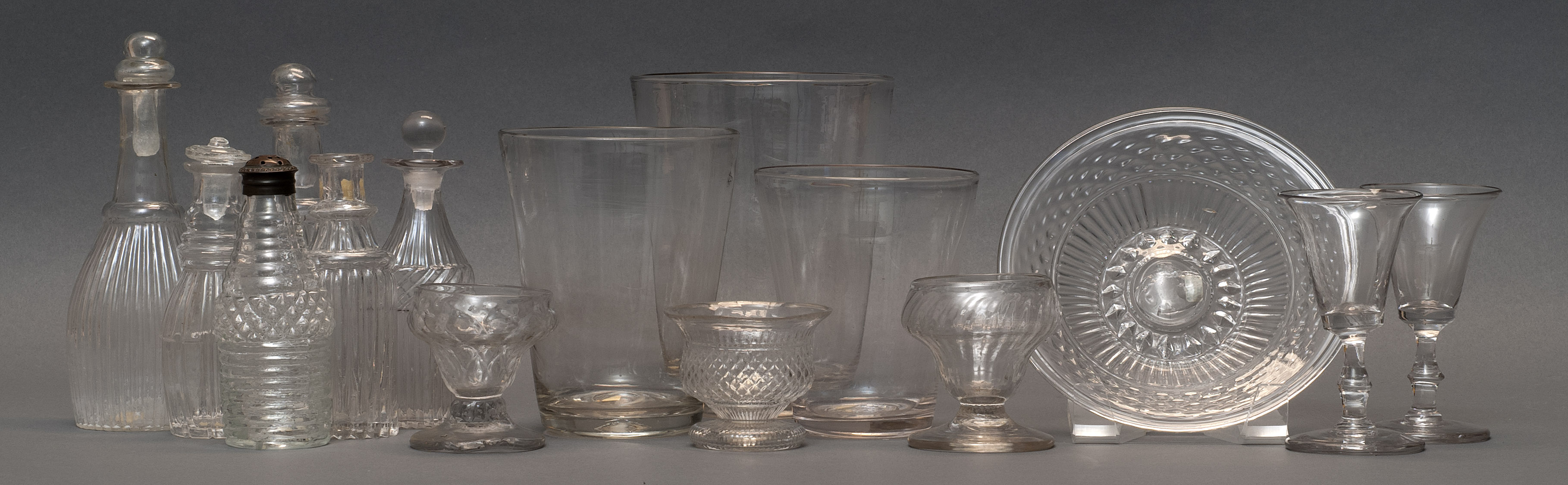 Appraisal: FIFTEEN PIECES OF CLEAR FREE-BLOWN AND BLOWN-MOLDED GLASS First Half