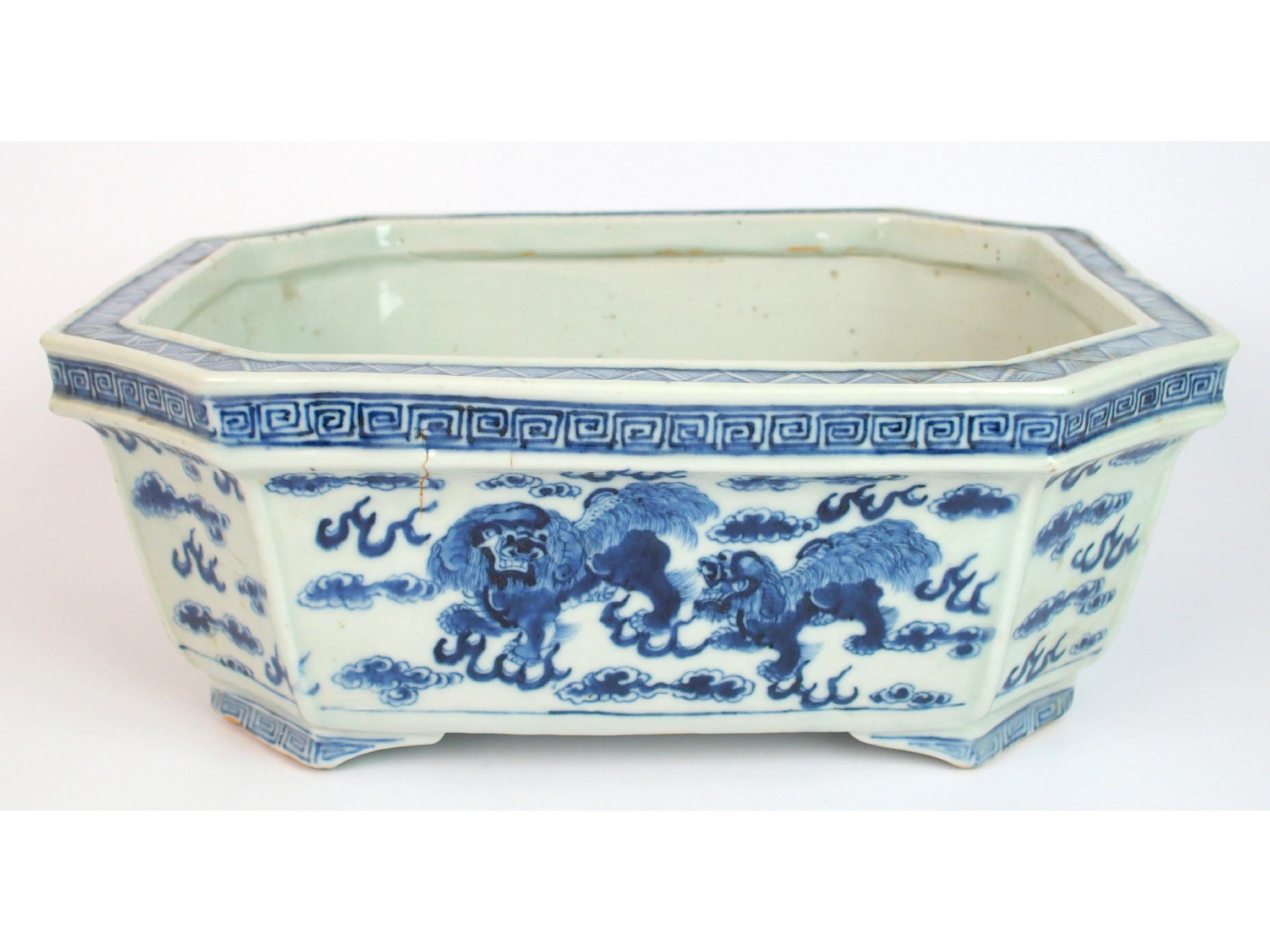 Appraisal: A Chinese blue and white octagonal planterpainted with Buddhistic lions