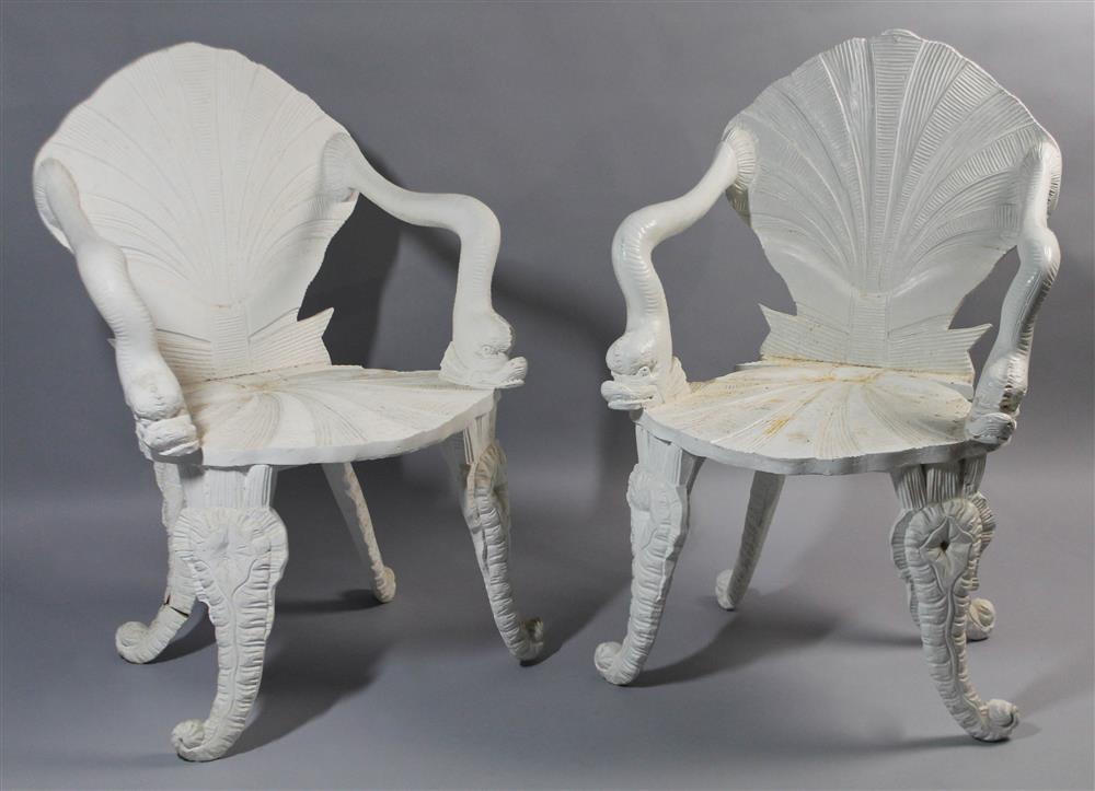 Appraisal: PAIR OF VENETIAN STYLE GROTTO CHAIRS WITH SHELL-FORM SEATS AND