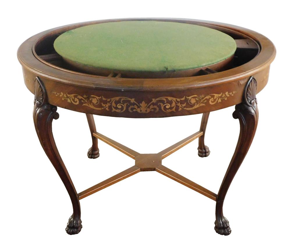 Appraisal: Continental game table th C mahogany veneer with marquetry inlay