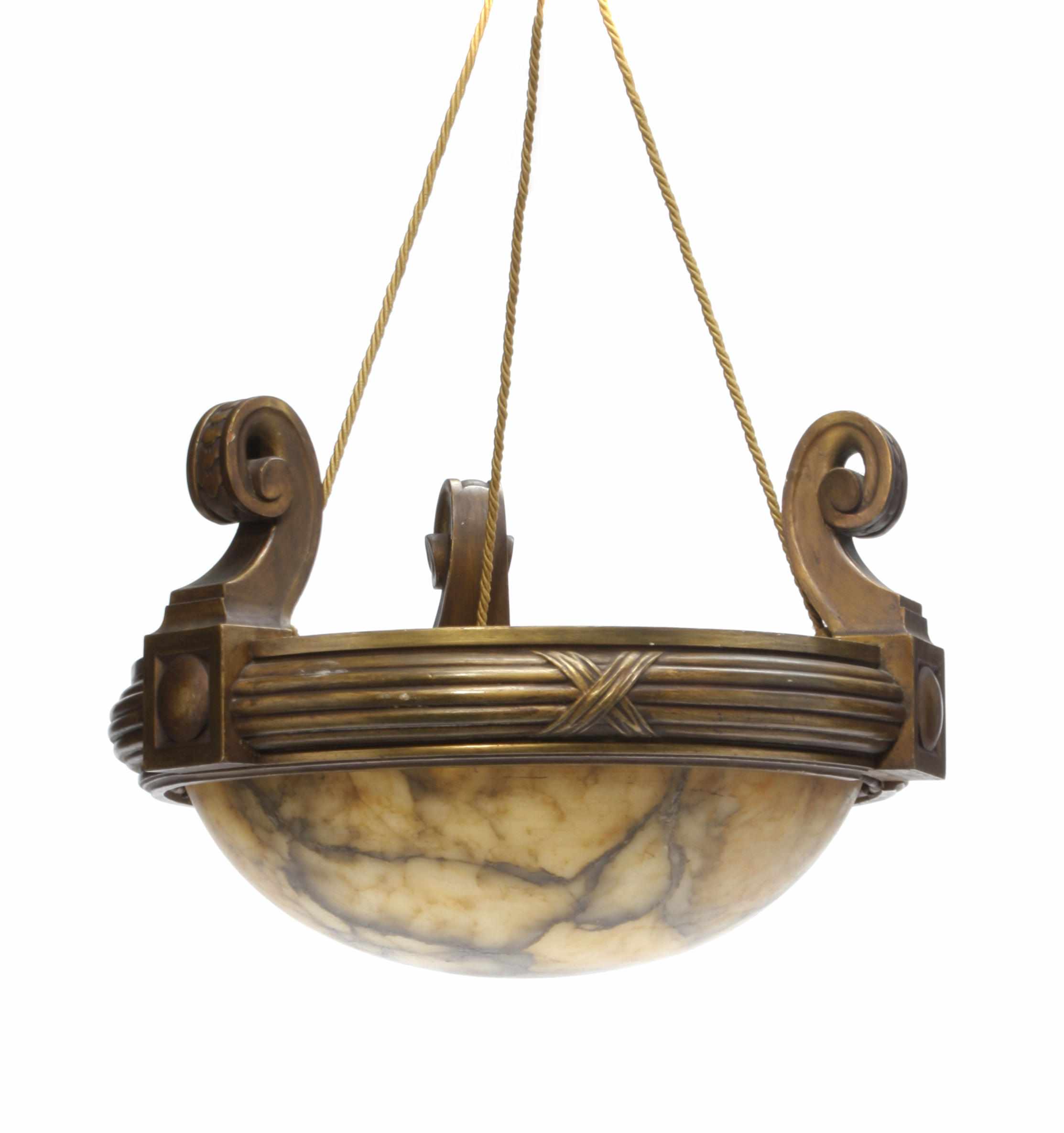 Appraisal: A Neoclassical style giltwood and alabaster hanging lamp height in