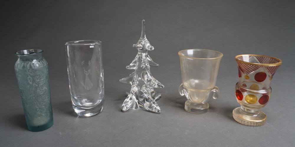 Appraisal: Four Assorted Glass and Crystal Vases Including Steuben Lalique Bougainvillier