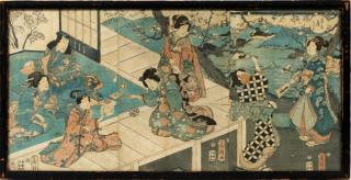 Appraisal: UTAGAWA FUSATANE COLOR WOODBLOCK TRIPTYCH C UTAGAWA FUSATANE JAPANESE ACTIVE