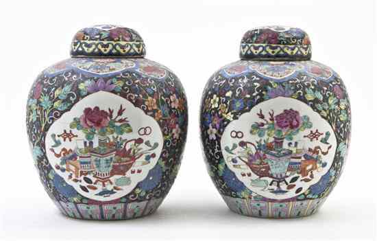 Appraisal: A Pair of Famille Noir Ginger Jars each of bulbous