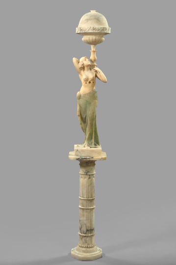 Appraisal: Italian Carrara Marble and Alabaster Figural Lamp-on-Pedestal first quarter th