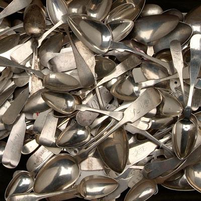 Appraisal: coin silver spoons various makers some unmarked oz T detailed