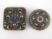 Appraisal: Two small Soviet Russian silver cloisonne enamelled pill boxes one