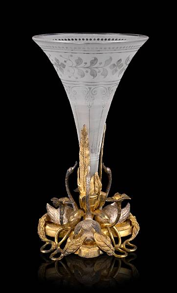 Appraisal: A gilt and silvered metal mounted glass vase late th